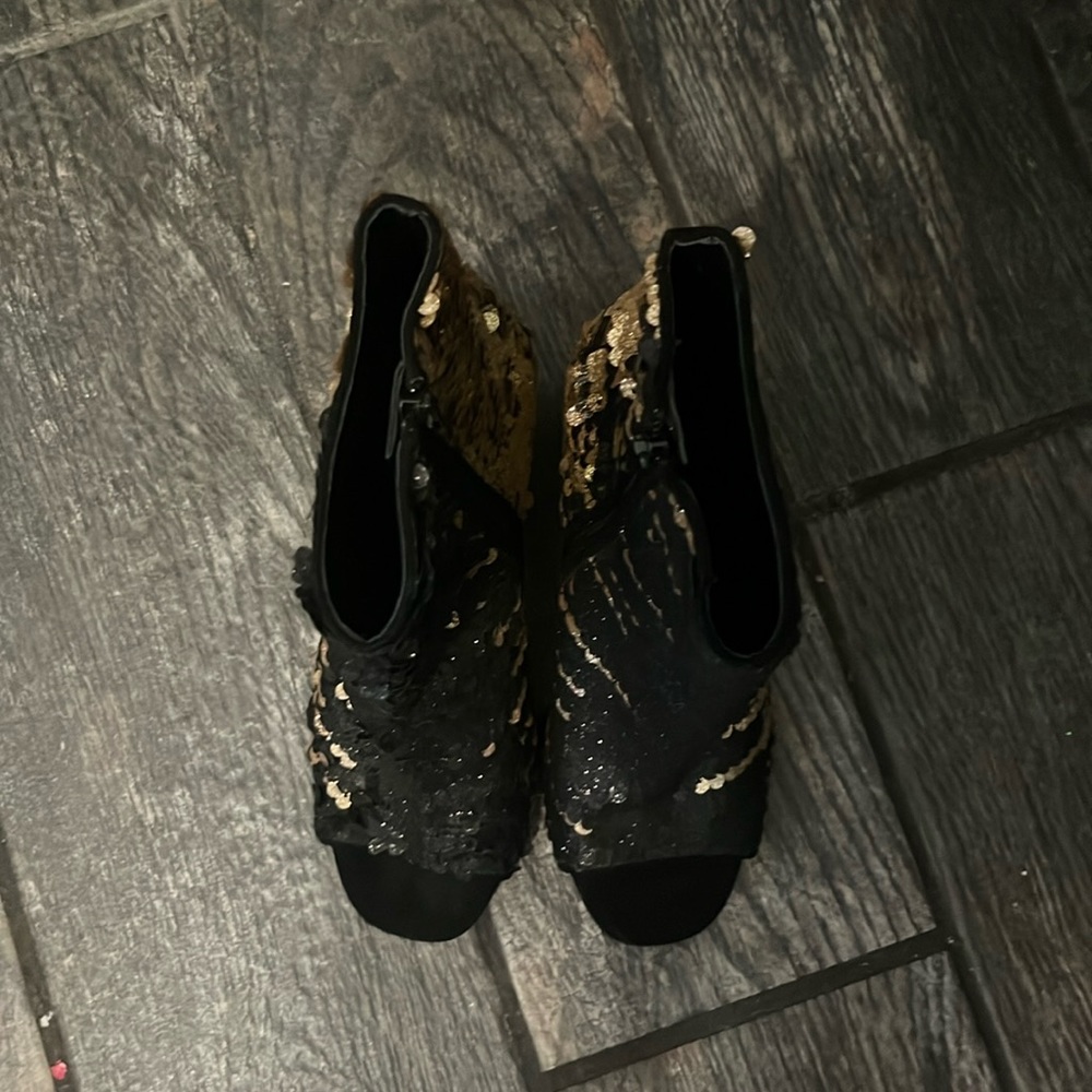 Sequin Peep-Toe Booties - image 1